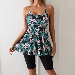 2025 Two Piece Swimsuit Printed Tankini Set Women Skirted Swimwear Female Bathing Swimming Suit Beachwear Summer Boxer Shorts