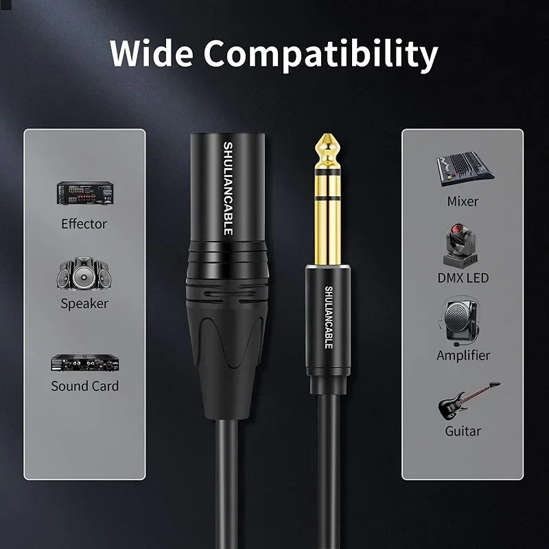 Shuliancable 1/4 Inch TRS to XLR Male Cable, Balanced 6.35mm TRS Plug to 3-Pin XLR Male TRS Male to XLR Male Microphone Cable