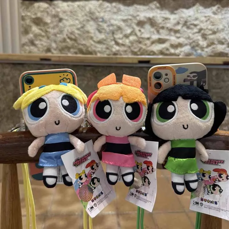 

The Powerpuff Girls Аниме Периферийные плюшевые игрушки Милая мультяшная кукла Модель Плюшевый зажим для телефона через плечо Защитный чехол для телефона Игрушка