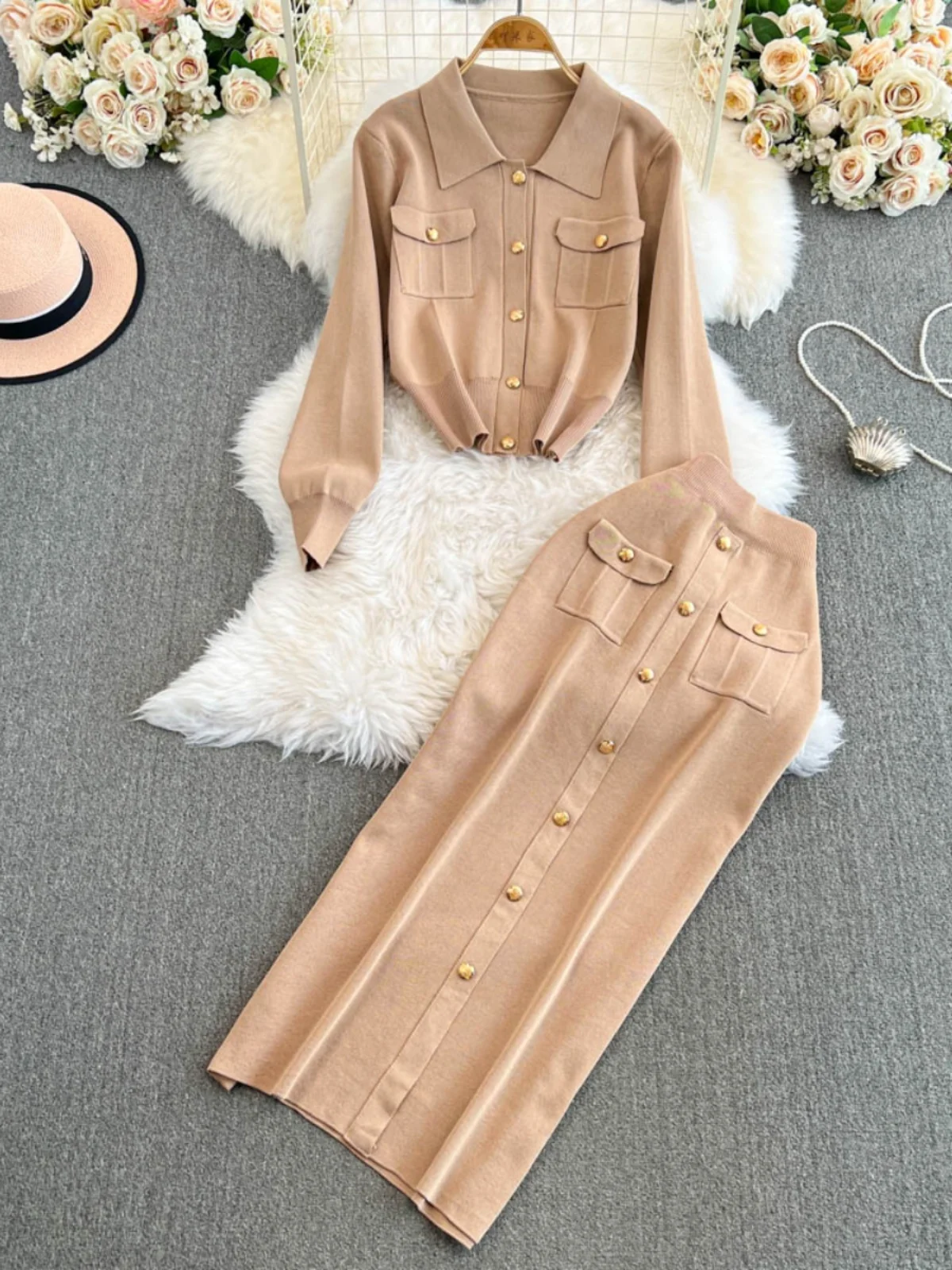 

Elegant Short Sleeve Knit Blazer Women Suit Summer Vintage Knitted Two Piece Women Set 2 Piece Skirt And Blazer Set Women 2024