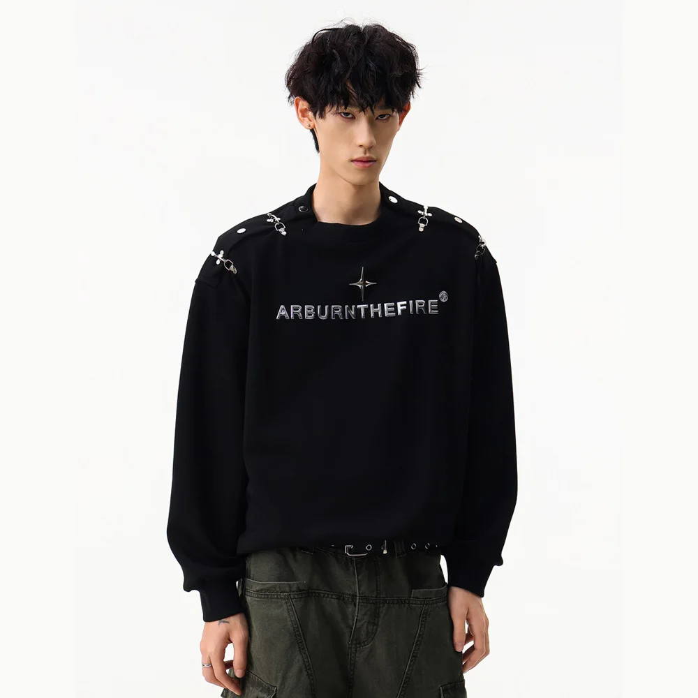 

Autumn Rivet Letter Hoodies Men Streetwear Fashion Casual Loose Hip Hop Pullovers Sweatshirts Cityboy Sportwear Tops T Shirt