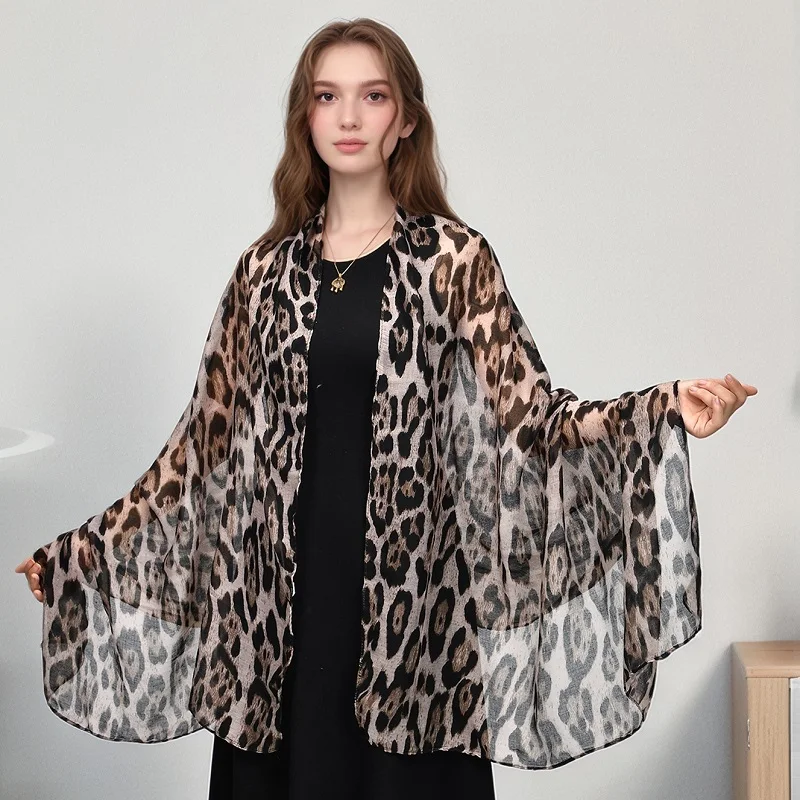 Trendy Leopard Print Cotton Shawl Wrap Woman Muslim Hijab Soft Pashmina Thin Scarf  Femme Headband Neckscarf 2024 Stoles