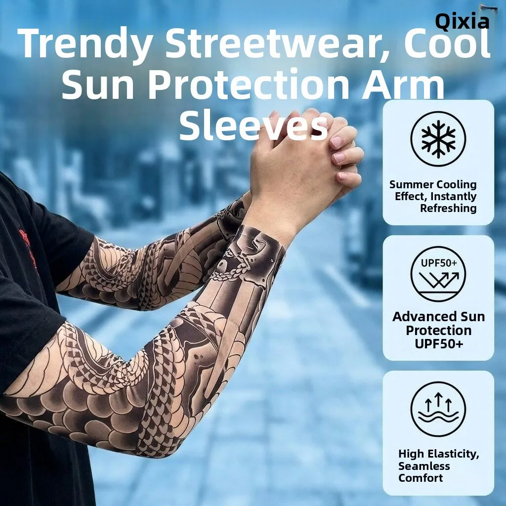Ultra-Thin Seamless Floral Arm Ice Sleeve UV Protection Sunscreen Men's Summer Style Anti-UV Lightweight Sunshade Sleeve Cover
