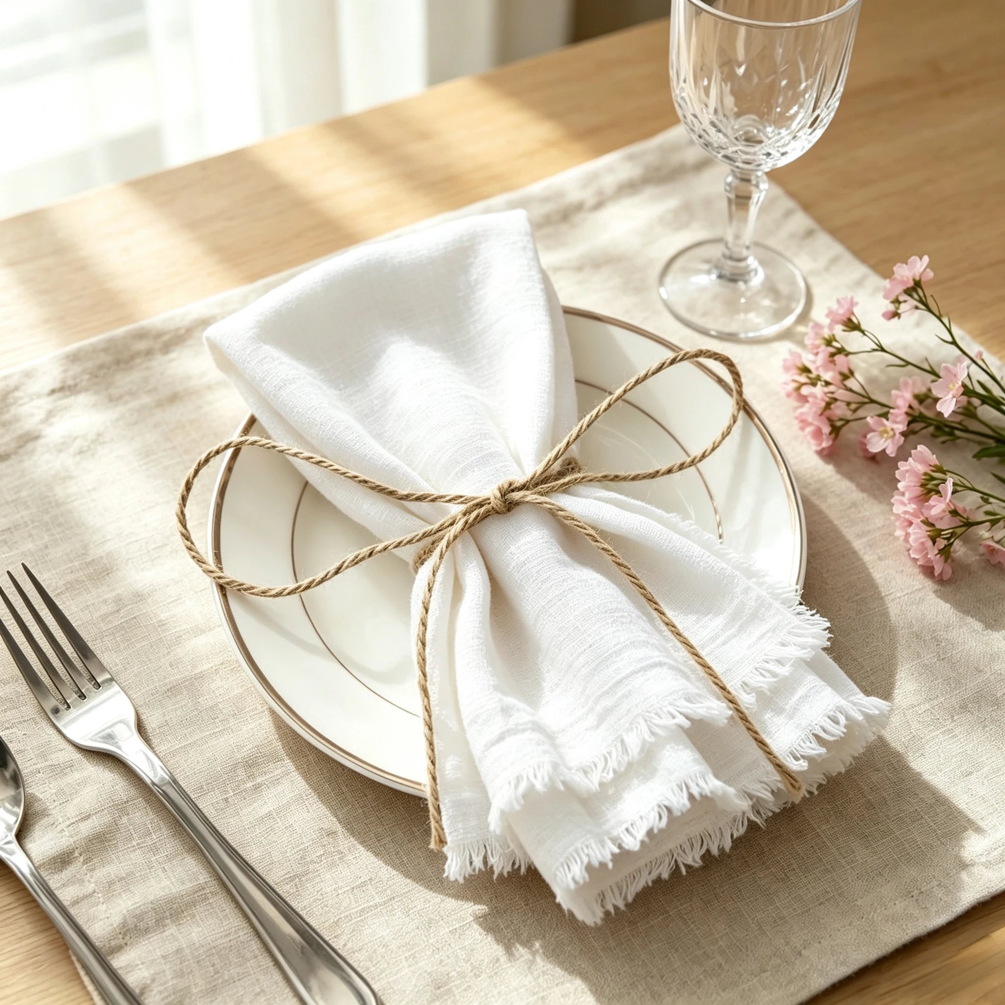 10Pcs Cloth Napkins with Fringe, Farmhouse Handmade Dinner Napkins Washable Rustic Table Napkins for Wedding Party Baby Shower