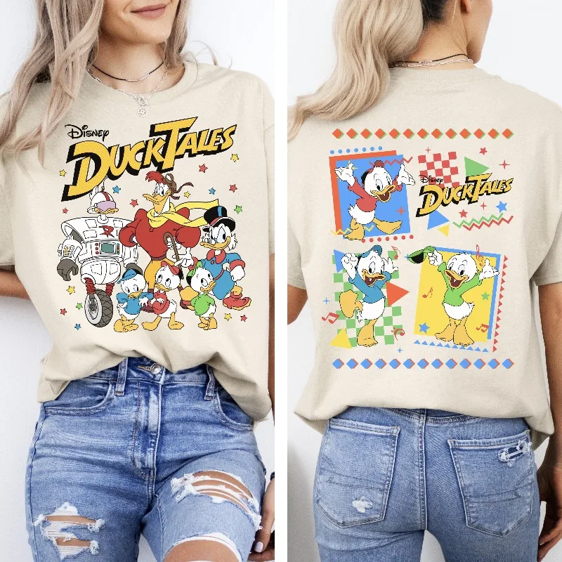 ديزني 2 الوجهين حكايات البط قميص DuckTales مجموعة النار شعار قميص البخيل McDuck هيوي ديوي لوي ديزني الأسرة مطابقة قميص #1