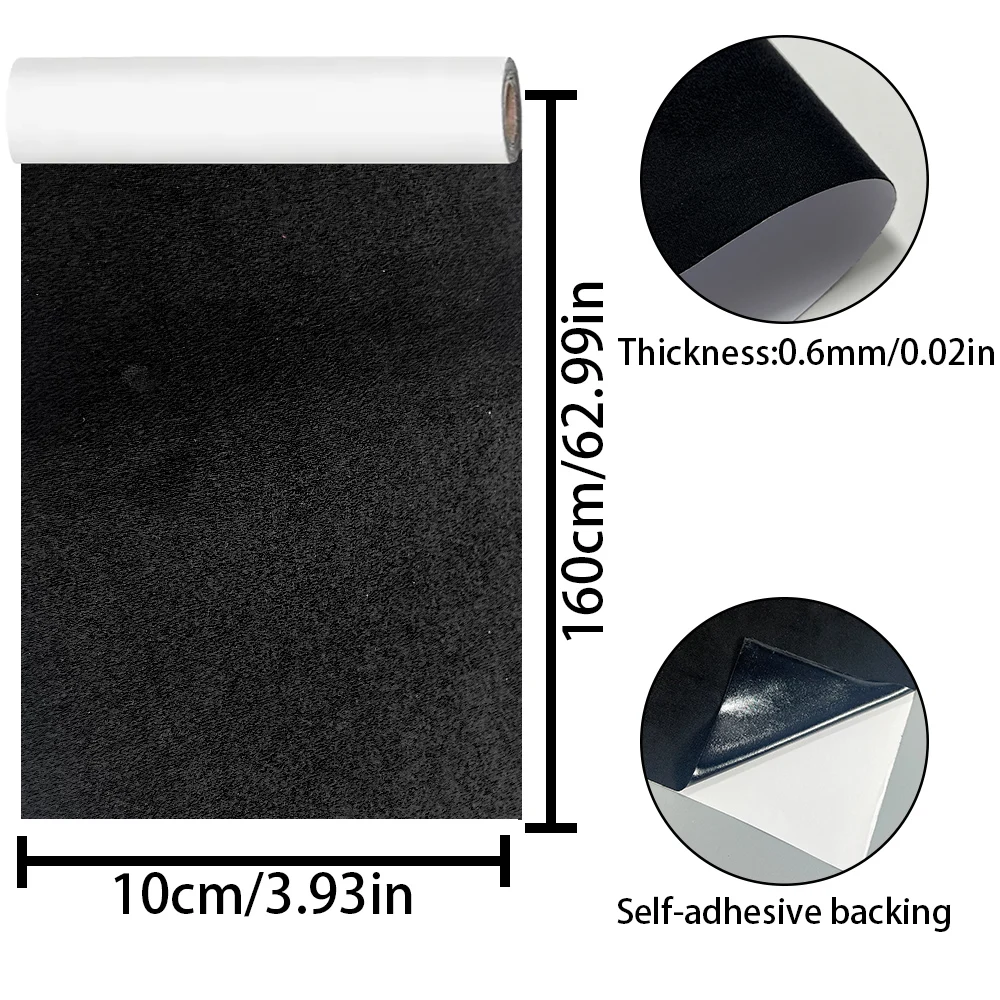 Self Adhesive Faux Suede Fabric 2Pcs 10×160cm 0.6mm, Interior Wrap Material For Auto Window Closer Surround Panel Modification