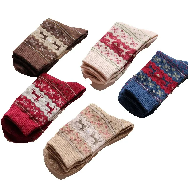 

Christmas Gift Golden Silk Deer Rabbit Wool Warm Socks Autumn And Winter Women Middle Tube High Quality Socks 10pair/lot