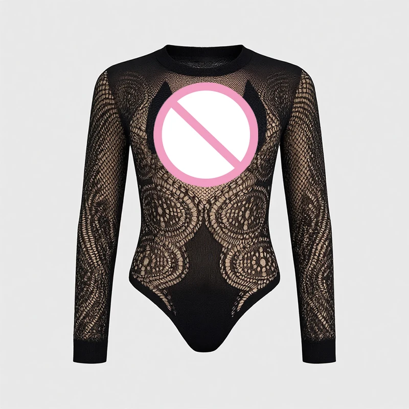 

Сексуальные боди без швов на промежности для женщин, сетчатые прозрачные комбинезоны-тедди с высокой талией, эластичные ромперы с длинными рукавами