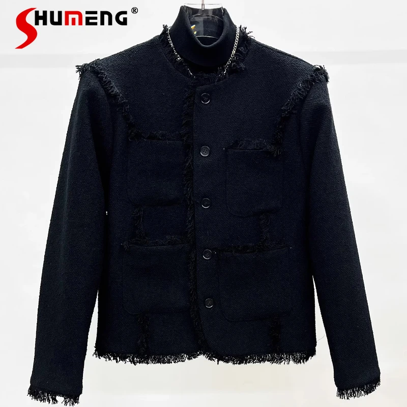 

Fashion Men's 2025 New Tassel Small Fragrant Trend Tweed High-End Versatile Stylish Jacket Coats Male Handsome Long Sleeve Coats
