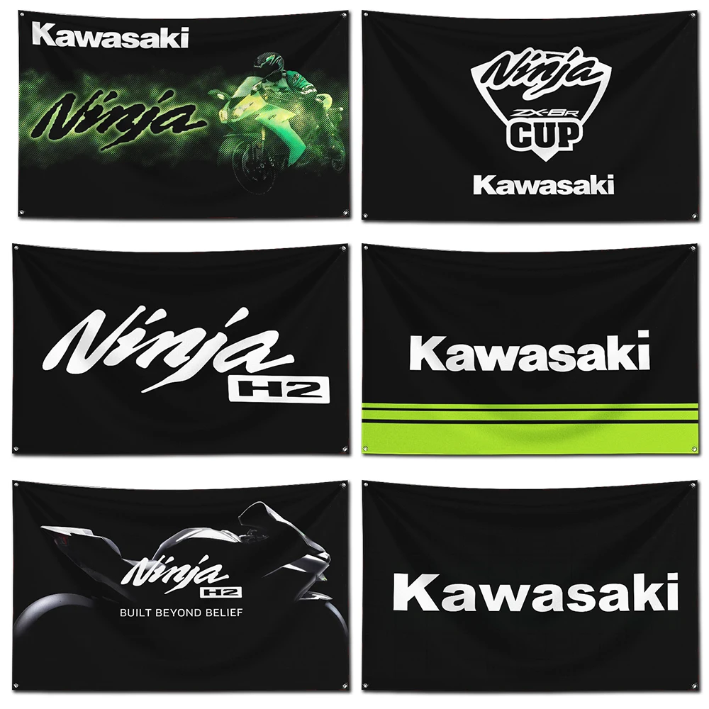 

3x5 Ft Moto Kawasakis Niajas Racing Team Flag Polyester Digital Printing Banner for Garage Wall Art Out Door Decoration With