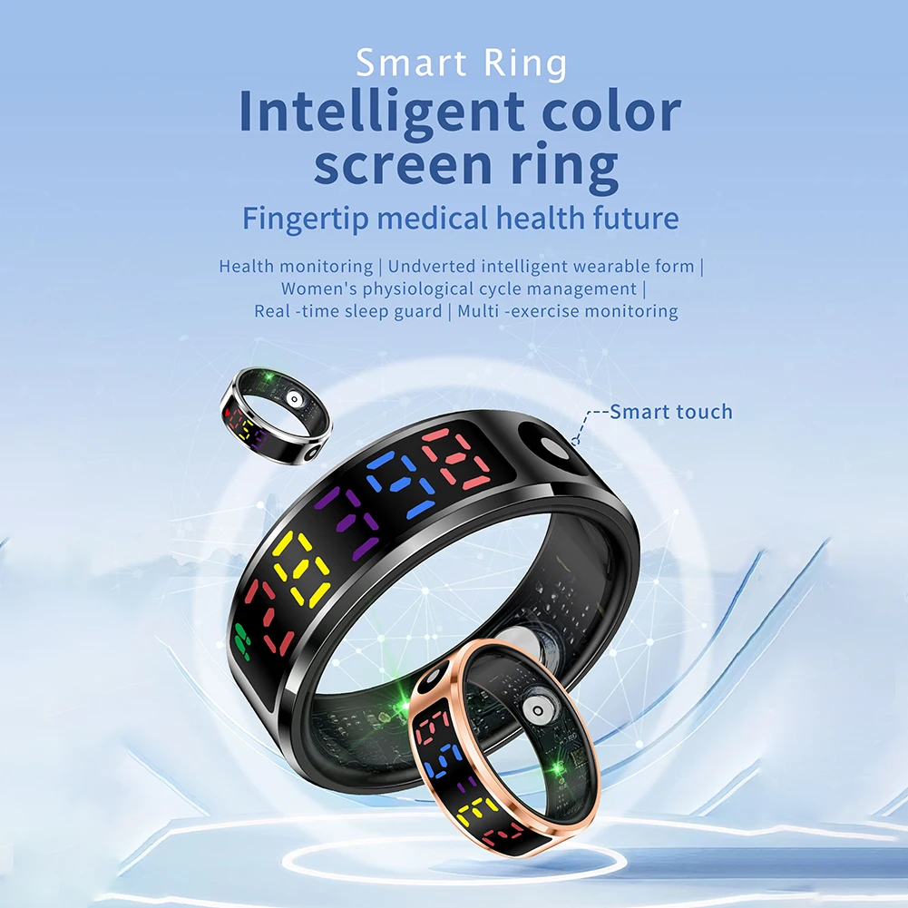 Smart Ring with Display Screen and Touch Health Manager Wireless Charging Heart Rate Blood Oxygen Monitor Ring for Android & iOS
