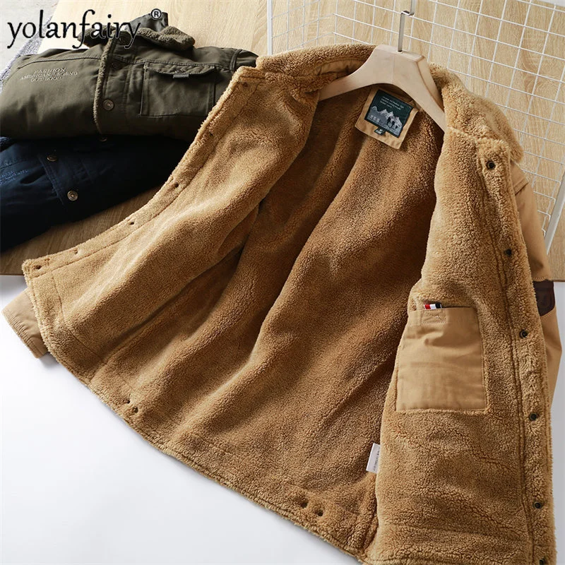 Winter Coat Mens Jacket Plush Thick Denim Men Casual Multi-pocket Clothes Male Autumn Lamb Cashmere Cotton