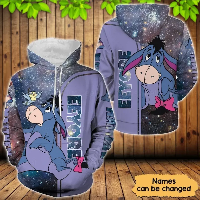 

Eeyore Winnie the Pooh Disney Unisex Cartoon Graphic 3D Hoodie Fashion Retro 3D Zipper Hoodie Disney Custom Name hoodie