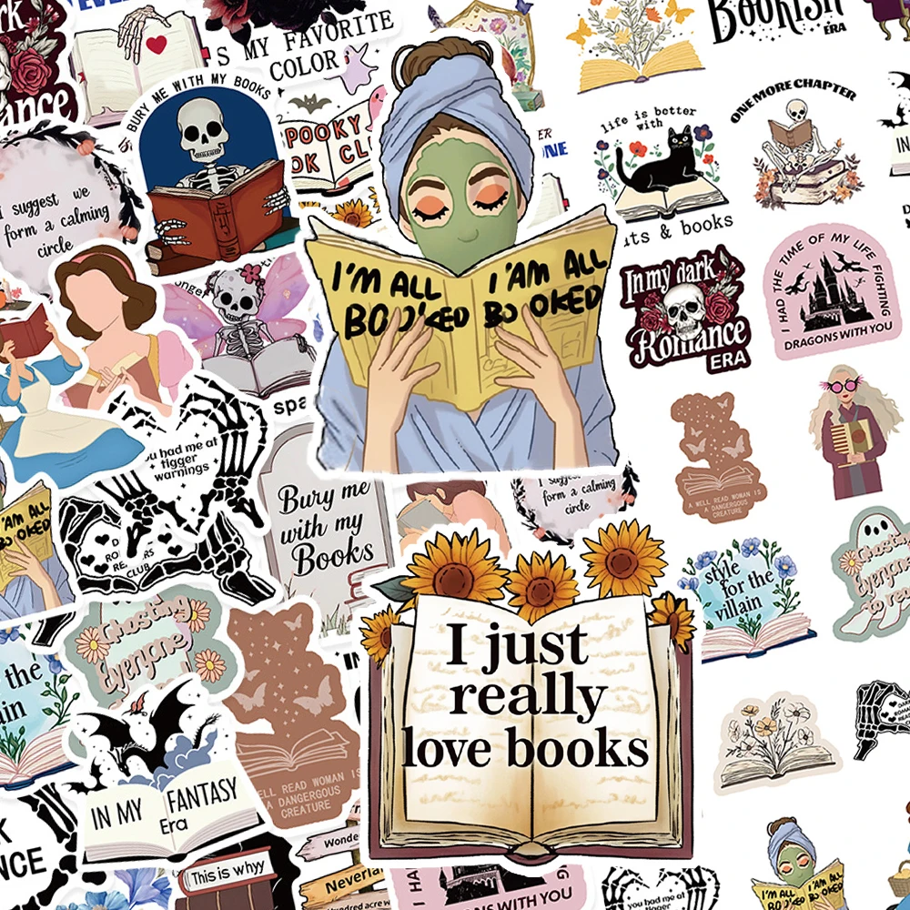 

10/30/50pcs Bookish Gothic Skull Reader Aesthetic Stickers Funny Cartoon Graffiti Decals Phone Guitar Luggage Sticker Wholesale