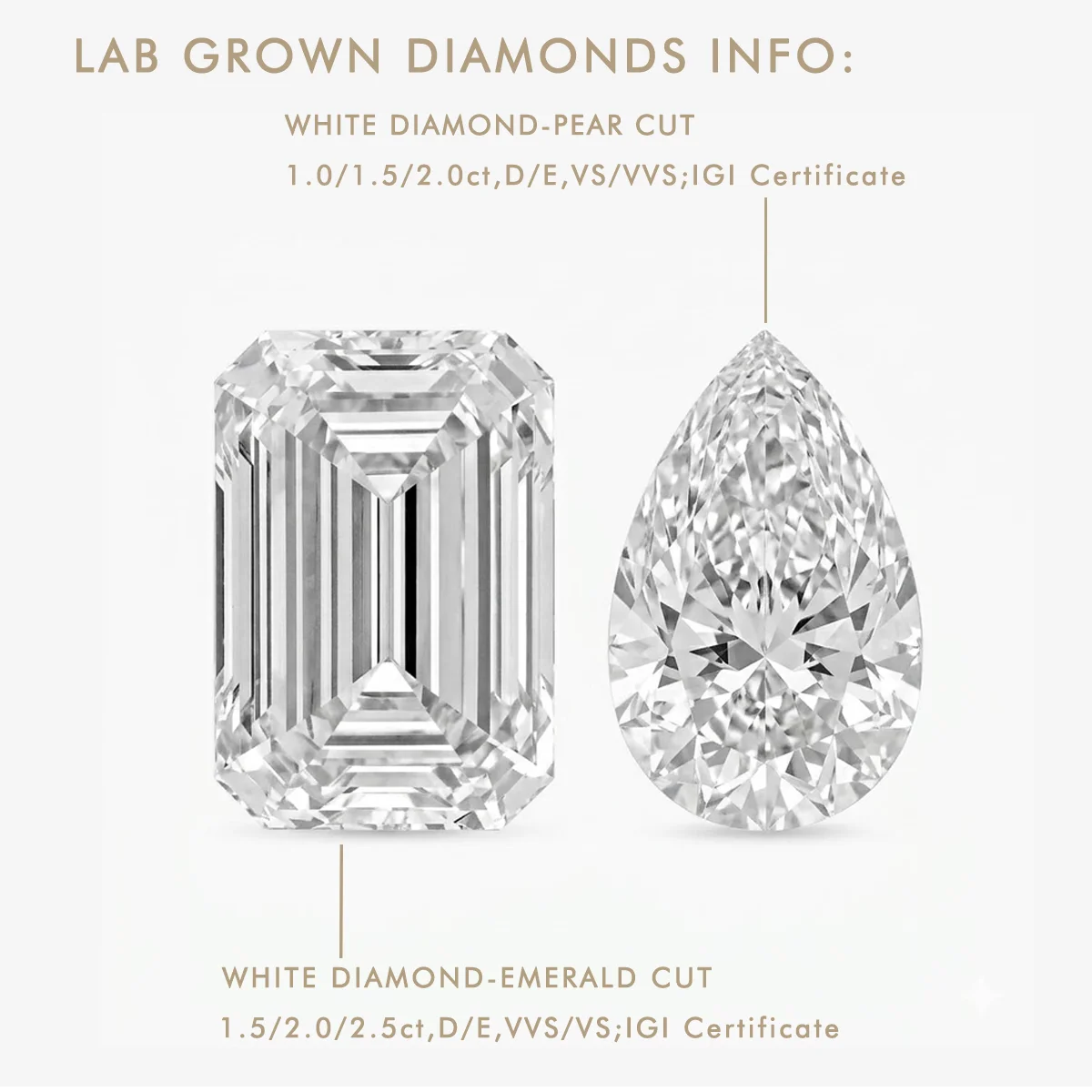 IGI Certified Lab Diamonds Set CVD/HPHT 2 Pieces Loose Diamonds Emerald and Pear Lab Grown Diamond For Making Wedding Rings