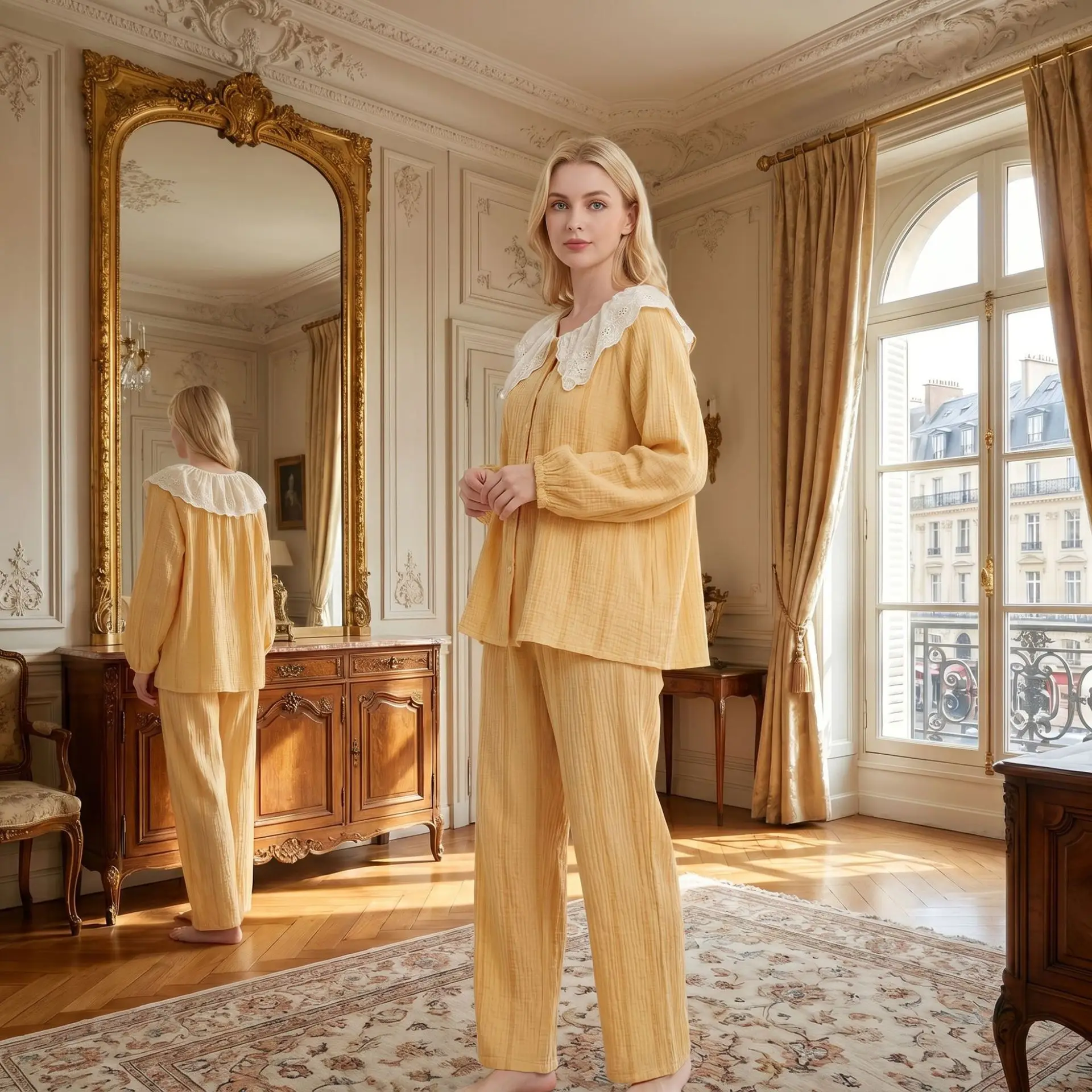 princess-style-sweet-loose-comfortable-long-sleeve-pure-cotton-flannel-sleepwear-women's-spring-autumn-set-outdoor-home-clothes