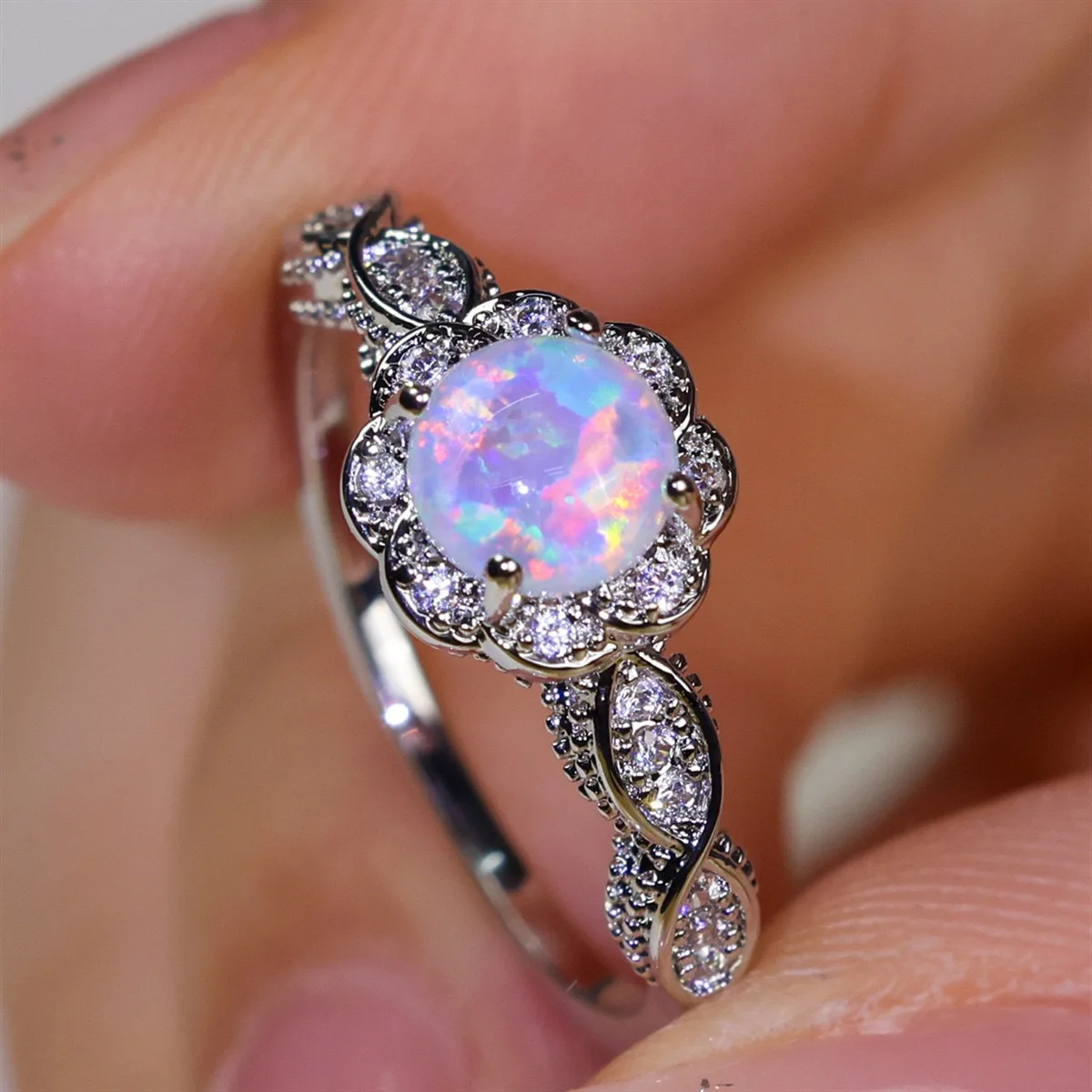 1 Pc Elegant Color Synthetic Opal Ring Bridal Wedding Engagement Commitment Ring Couple Ring Girls Party Beauty Jewelry Gift Mother's Day Gift