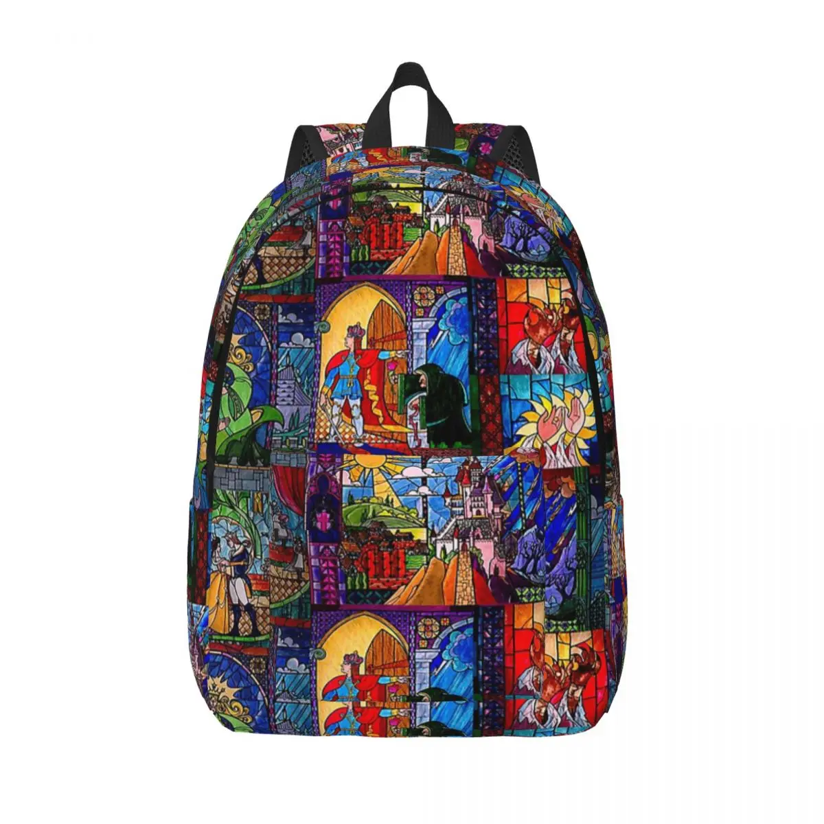 Beauty And The Beast Stained Glass Backpack for Boy Girl Kids Student School Bookbag Daypack Kindergarten Primary Bag Outdoor