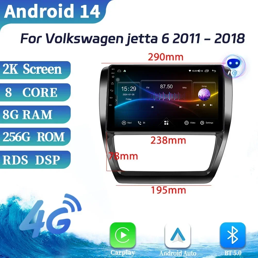 フォルクスワーゲンジェッタ6用カーラジオ,Android OS,wifi,GPSナビゲーション,ワイヤレス,Bluetooth,CarPlay,マルチメディア,ステレオ画面,2011-2018