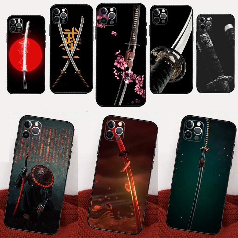 Japan Samurai Katana Case For iPhone 14 Pro Max 13 12 Mini 11 Pro Max X XS XR 7 8 Plus SE 2022 Soft Cover Funda