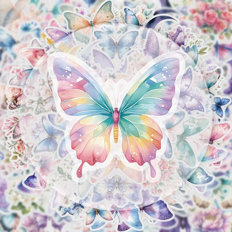 50 Transparent Butterfly and Flower Stickers, Vibrant Decals, Multiple Styles Without Duplication, Suitable for Water Bottles, Laptops, Suitcases, Skateboards, Guitars, Party Decorations