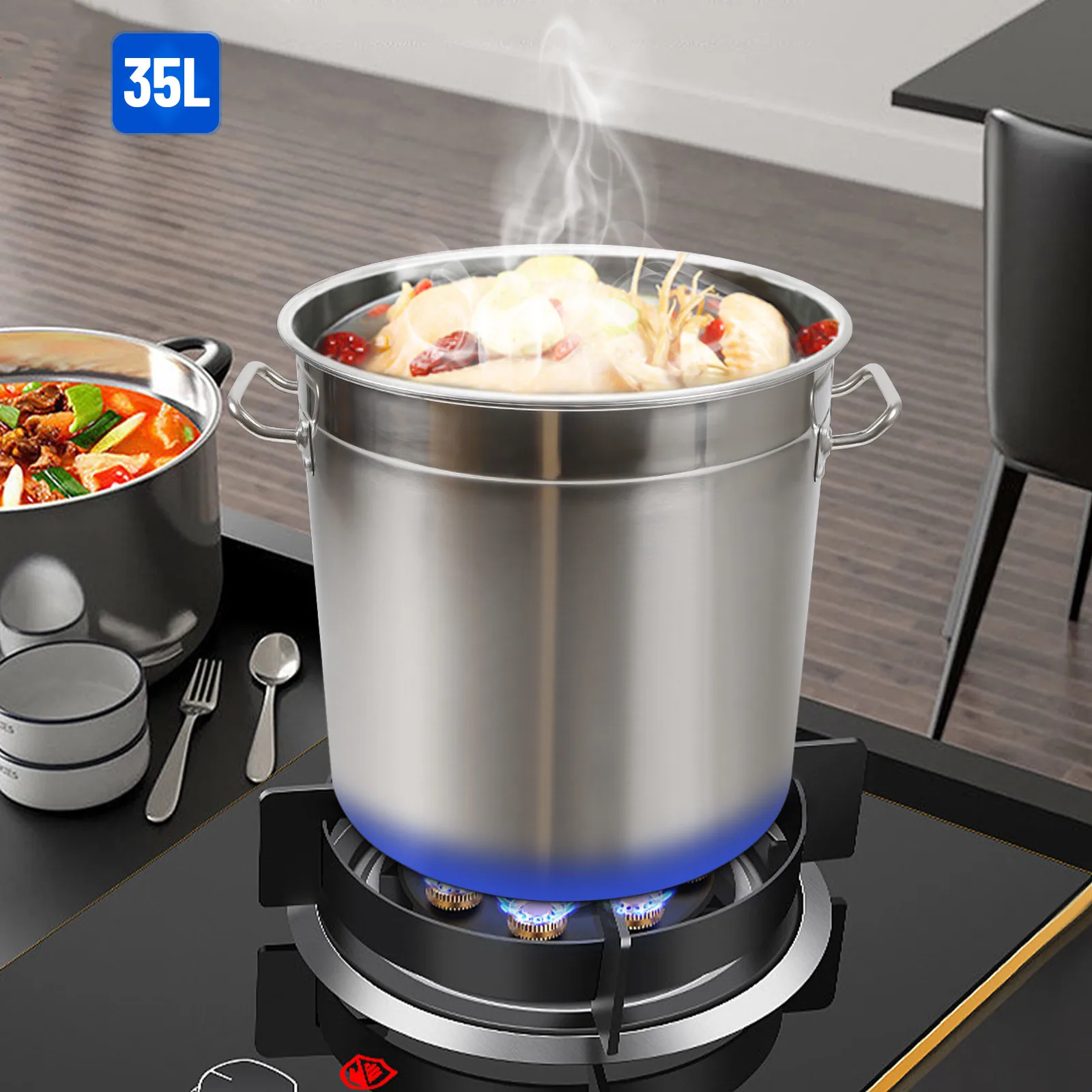 35L/9.25Gal Large Stainless Steel Deep Stock Pot w/ Lid Boiling Stew Soup Cooking Stock Pot Catering Saucepan Cooking Pan