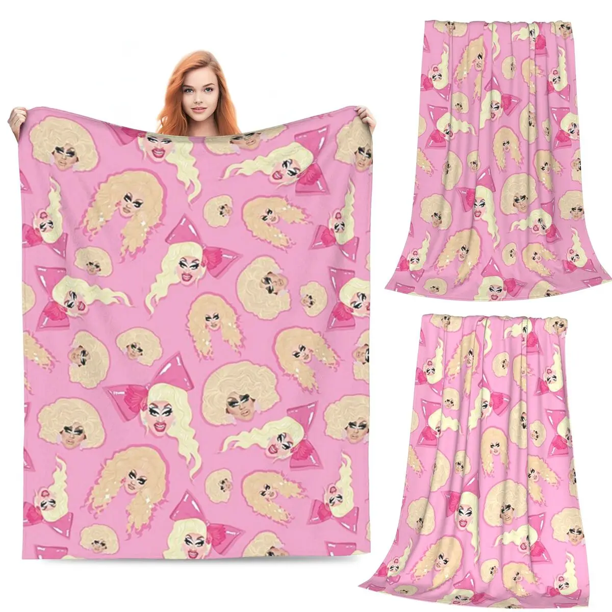 Trixie Katya Pink Repeat Print Blanket Soft Warm Flannel Throw Blanket Cover for Bed Living room Picnic Travel Home Couch