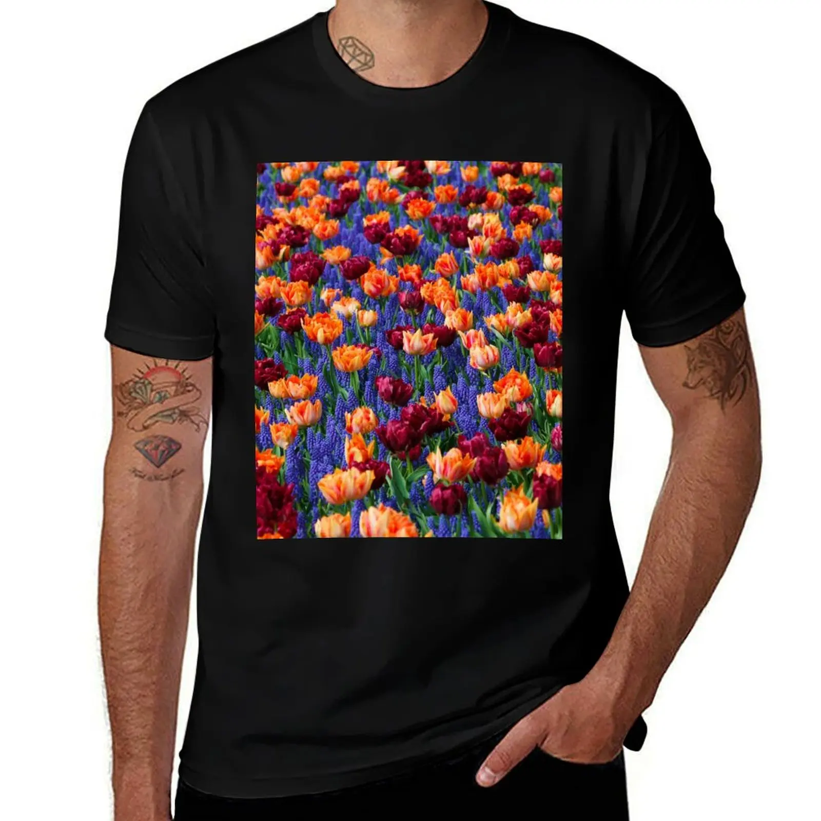 

Colorful flower meadow T-Shirt man t shirt cotton high quality anime t shirts for man man t shirt luxury T-Shirt