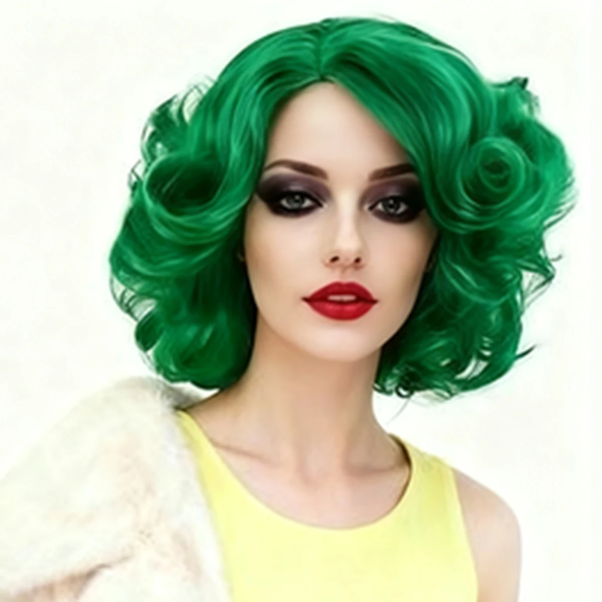 

Synthetic Short Green Wigs for White Women Cosplay Wig Female Big Curly Hair Natural Wig Girls Colored Wig Halloween Costume