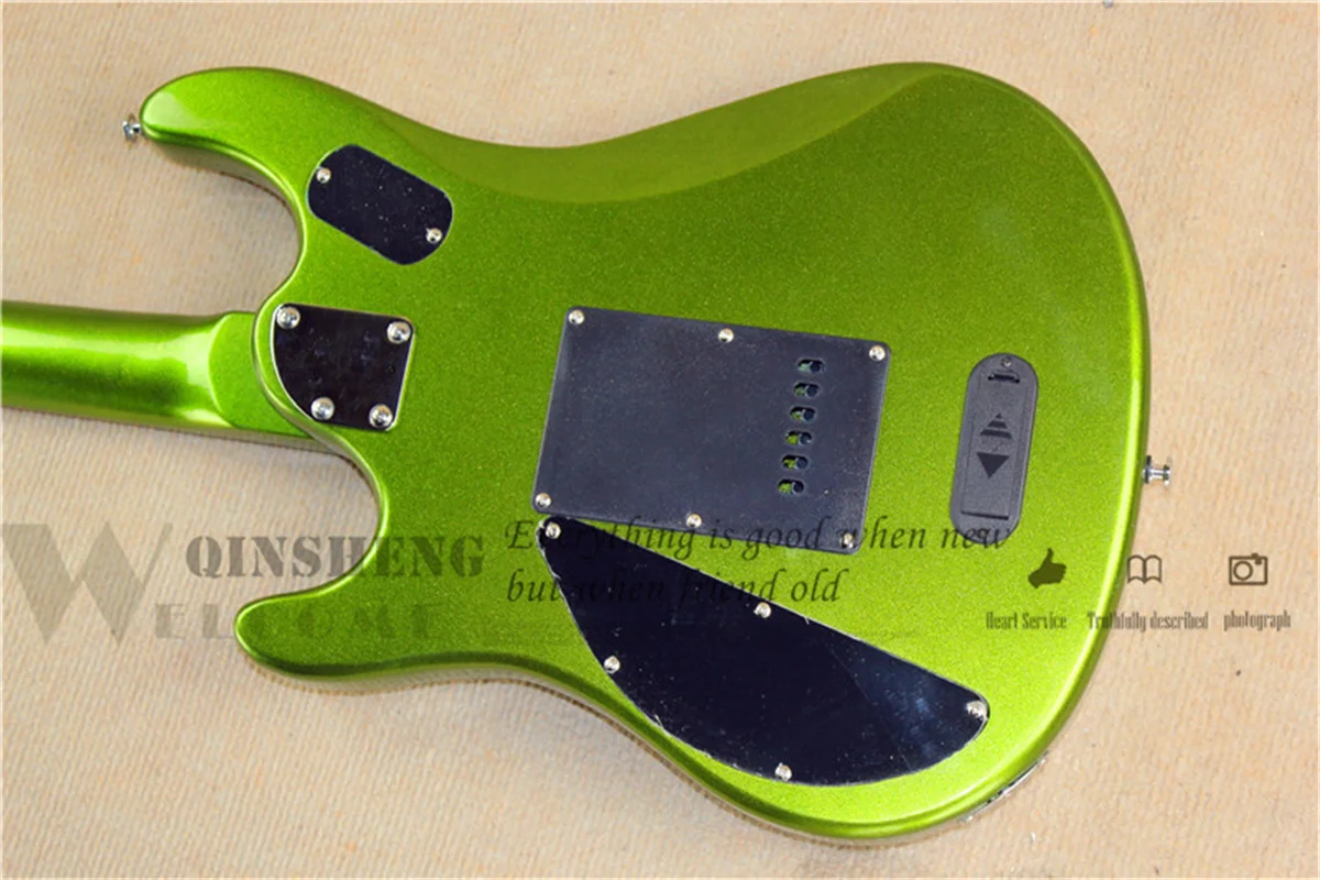 Classic Electric Guitar, ERN Metal Green Guitar, Small Tremolo Bridge, Dual Track Pickup, Locked Button, Active Battery Ca