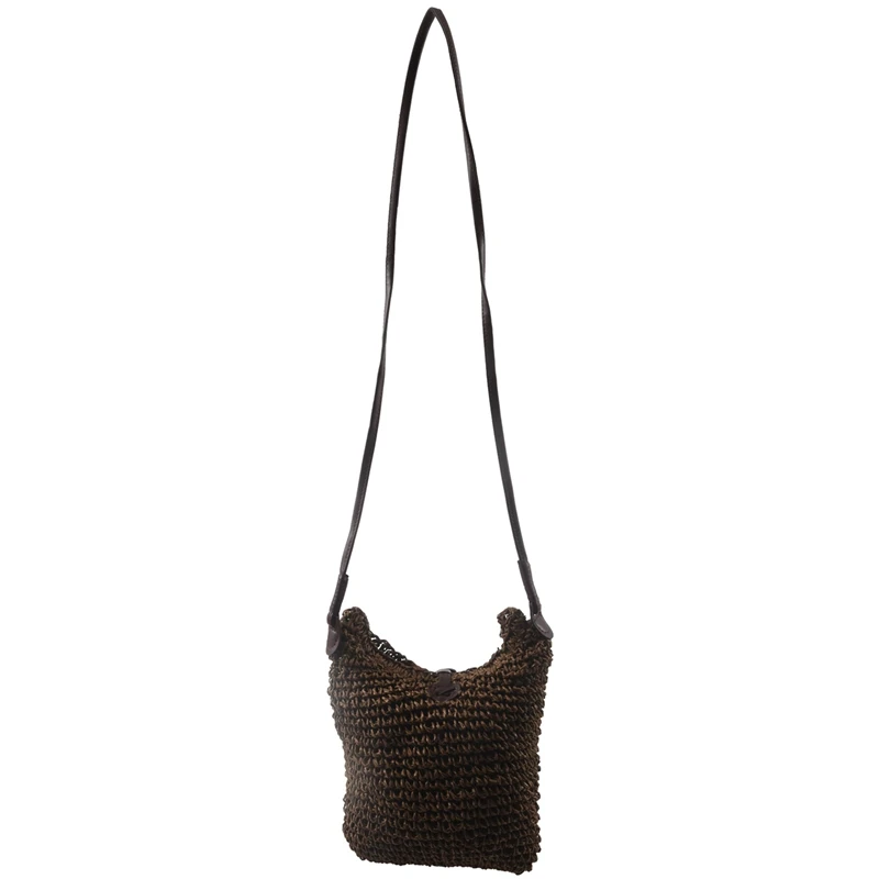 2X Fabric Bags Shoulder Straw Summer Of Women Fabric Crossbody Bags Canvas Jute Beach Travel Bag Brown