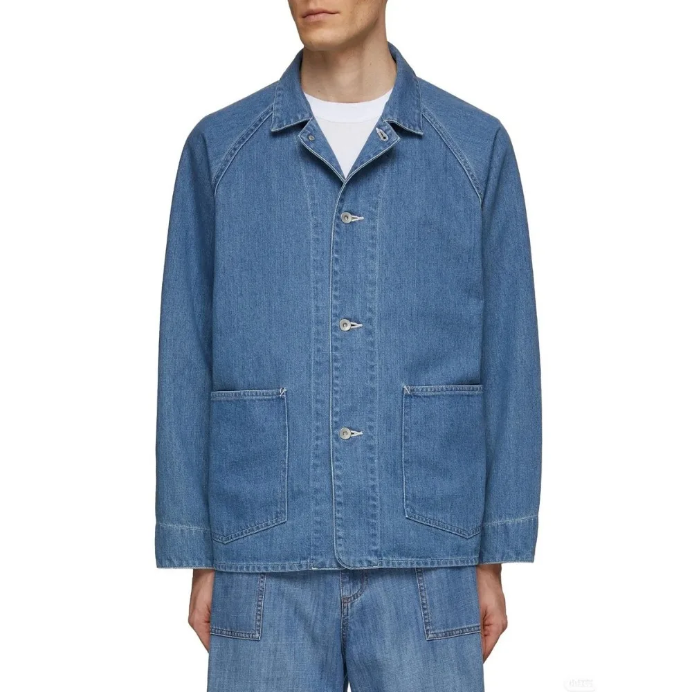 Japanese Solid Color Loose Casual Lapel Washed Single Breasted Denim Jacket for Men