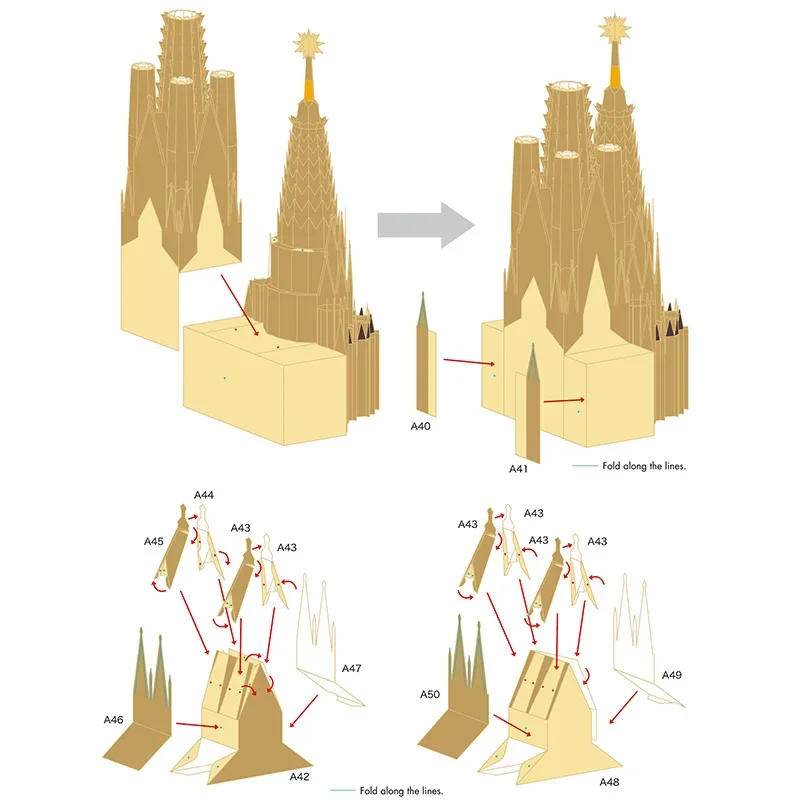 Spanje Sagrada Familia Realistisch 3D-papier Model Huis Papercraft DIY Art Origami Building Tieners Volwassen Handgemaakt Ambachtelijk Speelgoed QD-165