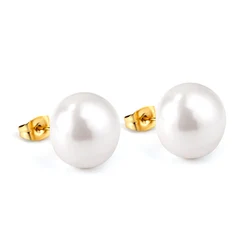 LUXUSTEEL Fashion Accessories Suitable for Women's Banquet Stainless Steel Flat White Pearl Gold Color Anti Allergic Earrings