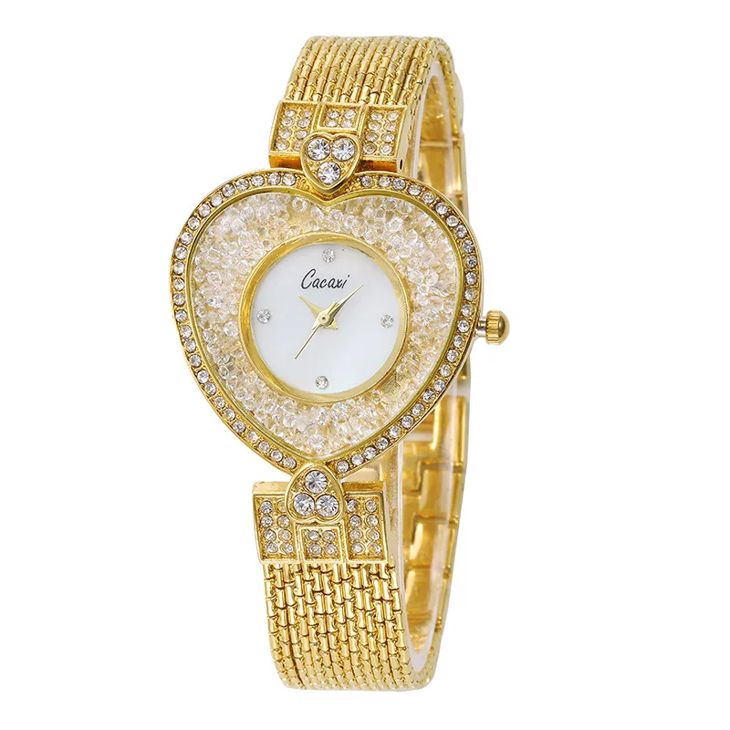 Cacaxi-Reloj de moda francesa para mujer, cadena de diseño de amor, decoraciones de arena movediza, reloj de cuarzo impermeable, A122