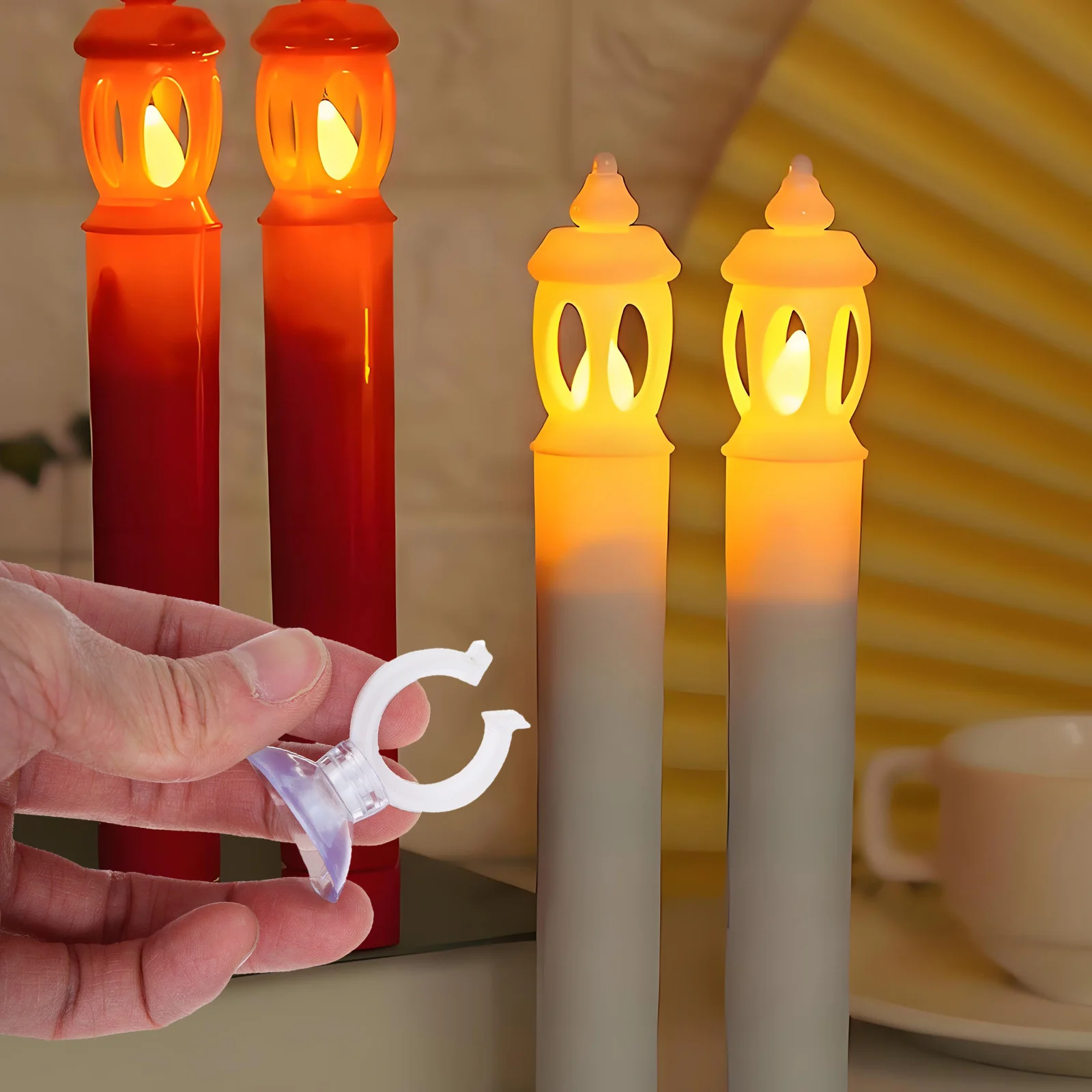 

6pcs Led Lantern Wall Mounted Flameless Hangers Easy Install Space Saving Decorative Plastic Hooks Electric Decor