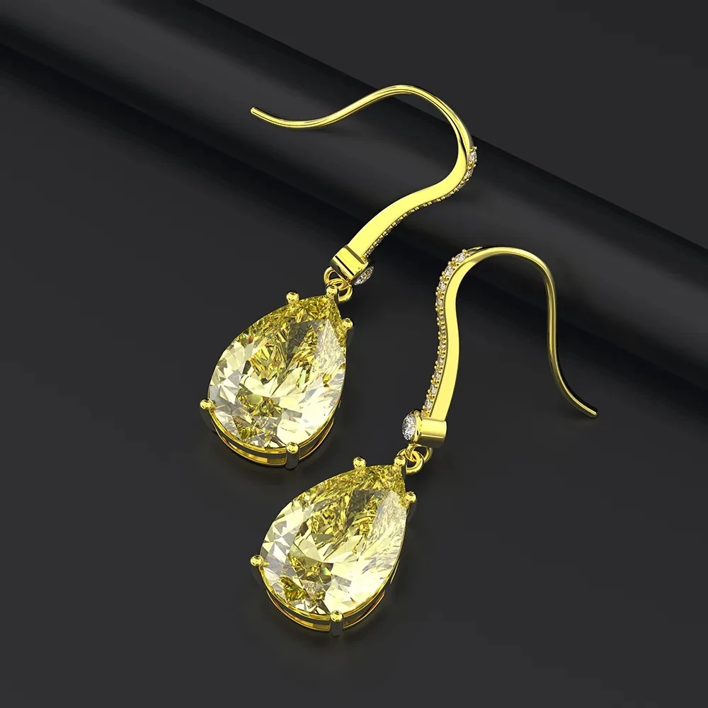 PuBang Fine Jewelry 925 Sterling Silver Sparkling Vivid Yellow Cubic Zirconia Gem Gold Drop Earrings for Women Anniversary Gifts