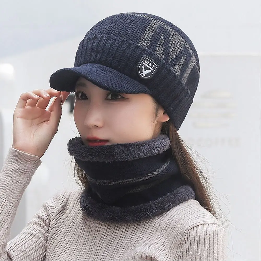 2 teile/satz im Freien verdickte wind dichte Mütze Schal Winter warme Strick mütze weiche Wolle Mütze für Männer Frauen