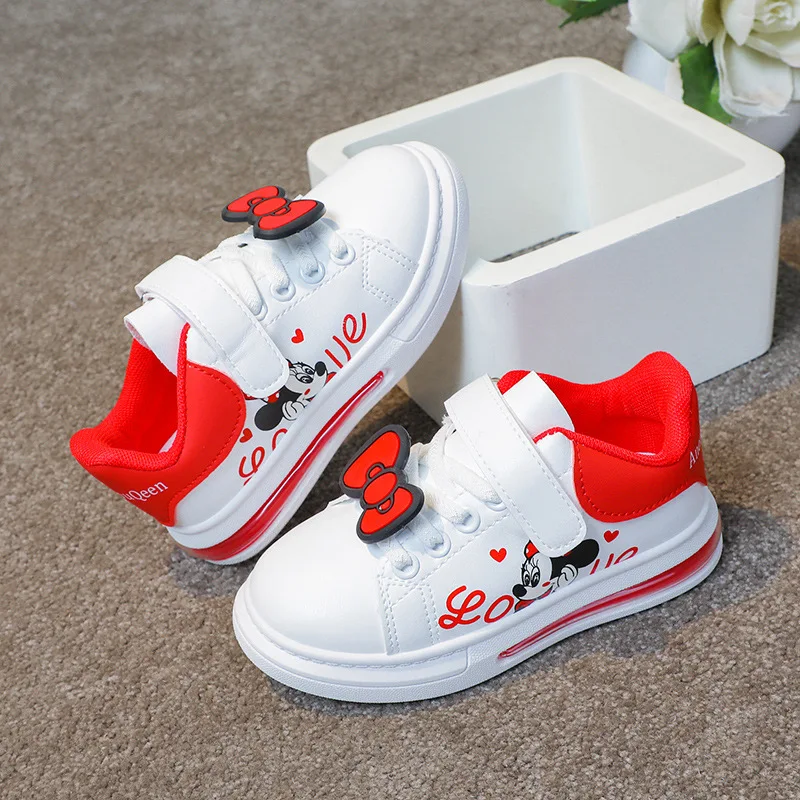 Anime Cosplay Minnie Mouse pour enfants, baskets en cuir PU, dessin animé, chaussures décontractées pour enfants, marche, chaussures de sport pour filles