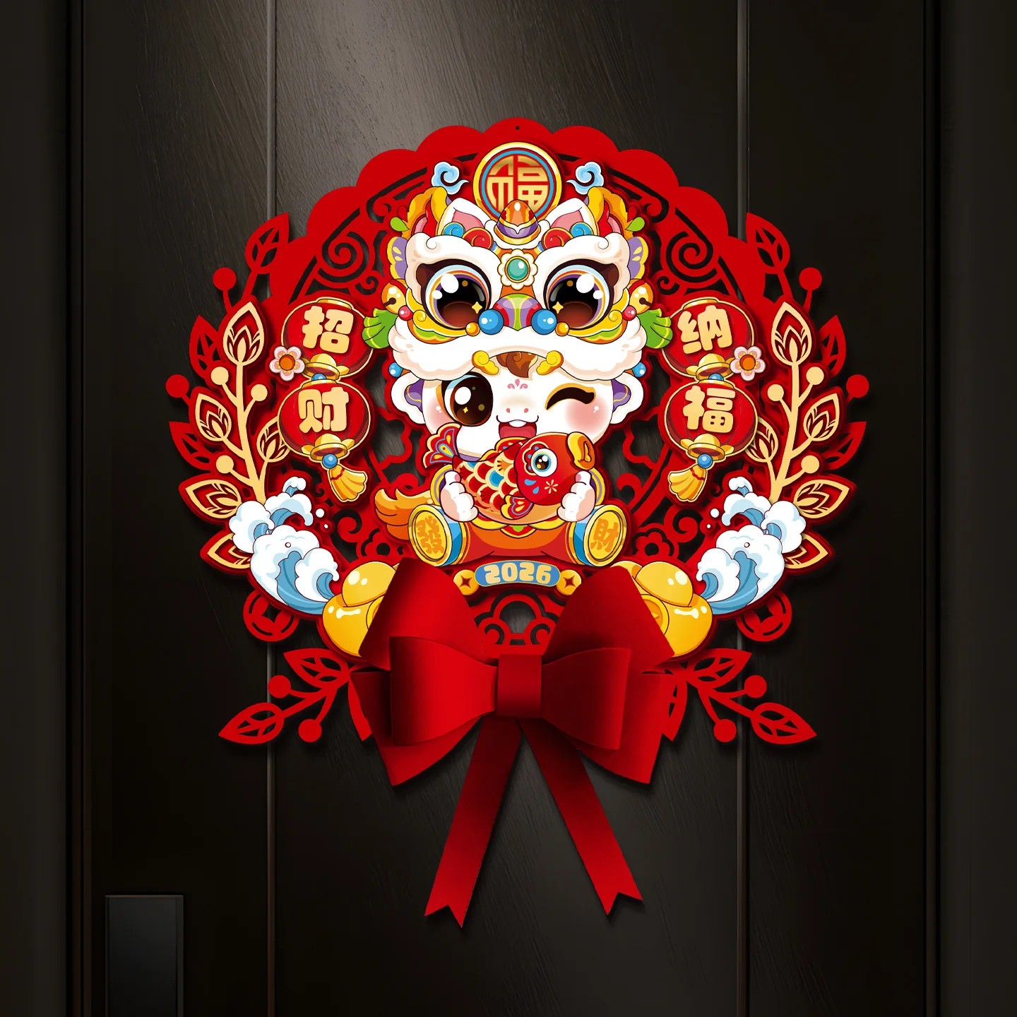 Chinese 2026 Horse Year Door Sticker Traditional Blessing Fu Character Sticker Cartoon Nonwovens New Year Wall Sticker