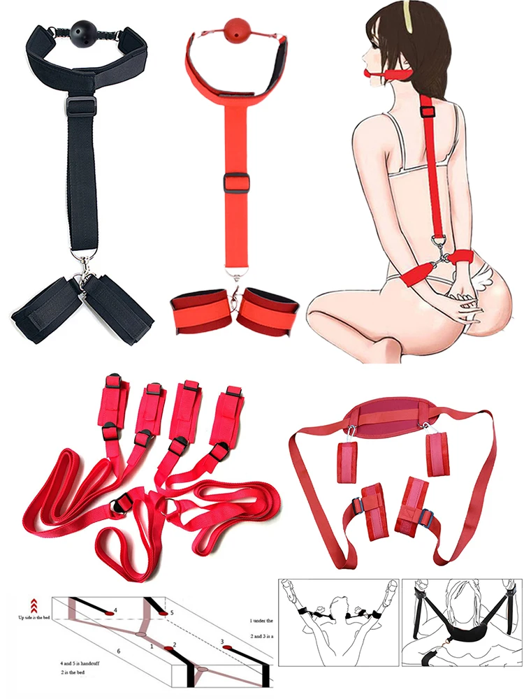 BDSM Sex Toys Bondage Kit Erotic Bed Games Adults Handcuffs Ankle Nipple Clamps Whip Spanking Slave Collar Sex Sence For Couples