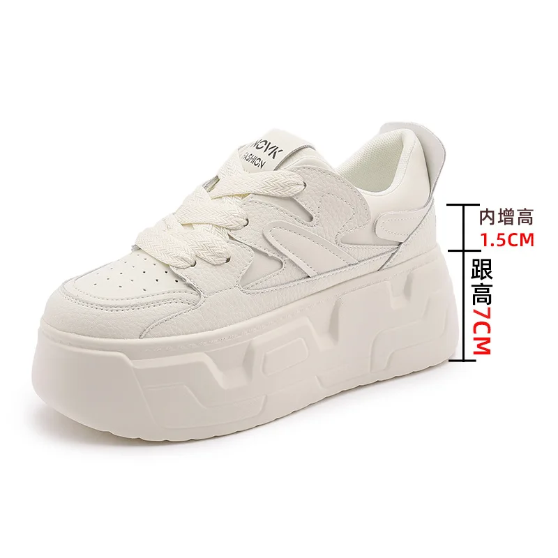 2023 Autumn Leather Womenshoes All Match Shallow Mouth Single Increase Small White Shoes Women Platform Casual Children