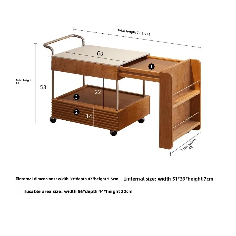 Solid wood small table, Japanese cherry wood table, movable trolley, a few rock slab cabinets by the sofa