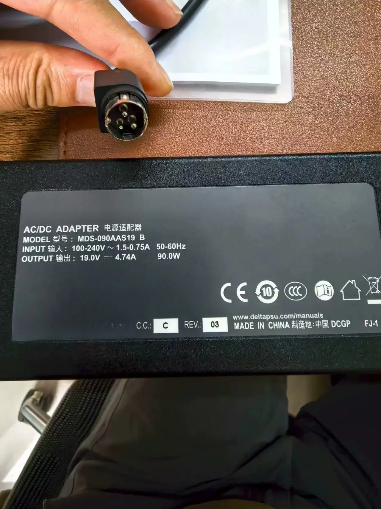 Instrument Color Ultrasound Delta Power Adapter Cable 3 Pin 19 Volt 4.74 A Delta MDS-090 A AS19B