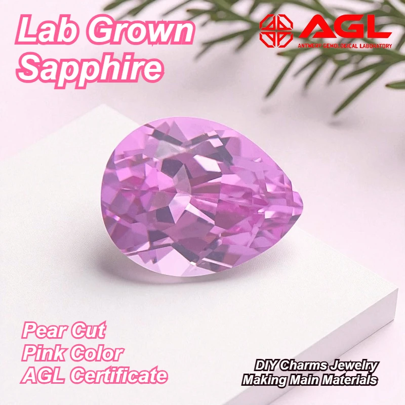 

High Quality Lab Grown Sapphire Pear Cut Pink Color DIY Charms Jewelry Ring Making Main Materials Selectable AGL Certificate
