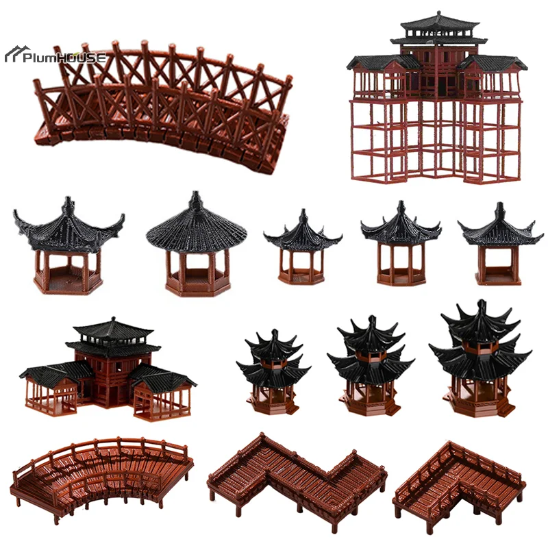 Mini estatua de pagoda, modelo de edificio antiguo, decoraciones de pabellón, estatua de simulación Zen, jardín, acuario, bonsái, decoración para casa de muñecas, 1 Uds.