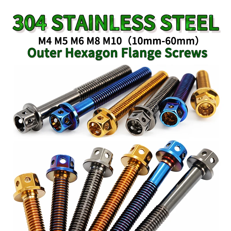 

M4 M5 M6 M8 M10 Titanium plated 304 stainless steel burnt blue screws Gold hexagonal flange head screws bolt