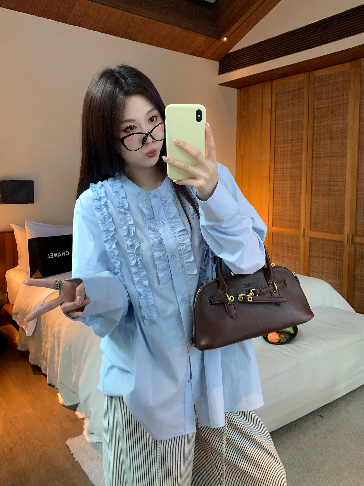 

Хлопково-нейлоновая рубашка NAZ Spring Heavyweight с длинными рукавами, кружевным подолом, свободного кроя, дышащая, приятная к телу, в французском стиле