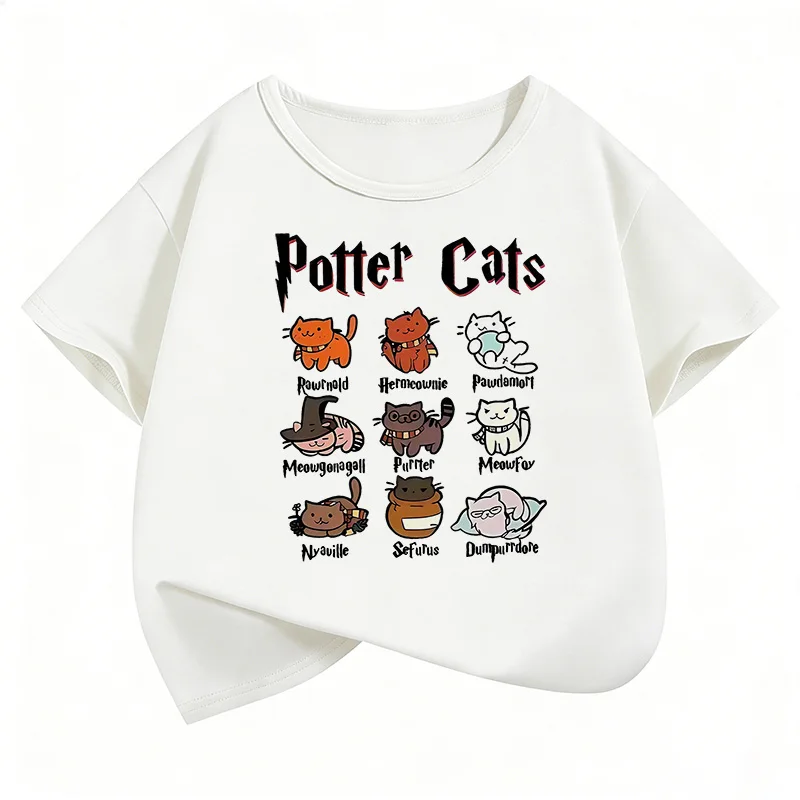 funny Cat Graphic Kids Tshirts Summer Short Sleeve Tees Cartoon Animal Boys Girls Clothes Kawaii Kitten Tops Children T-shirt
