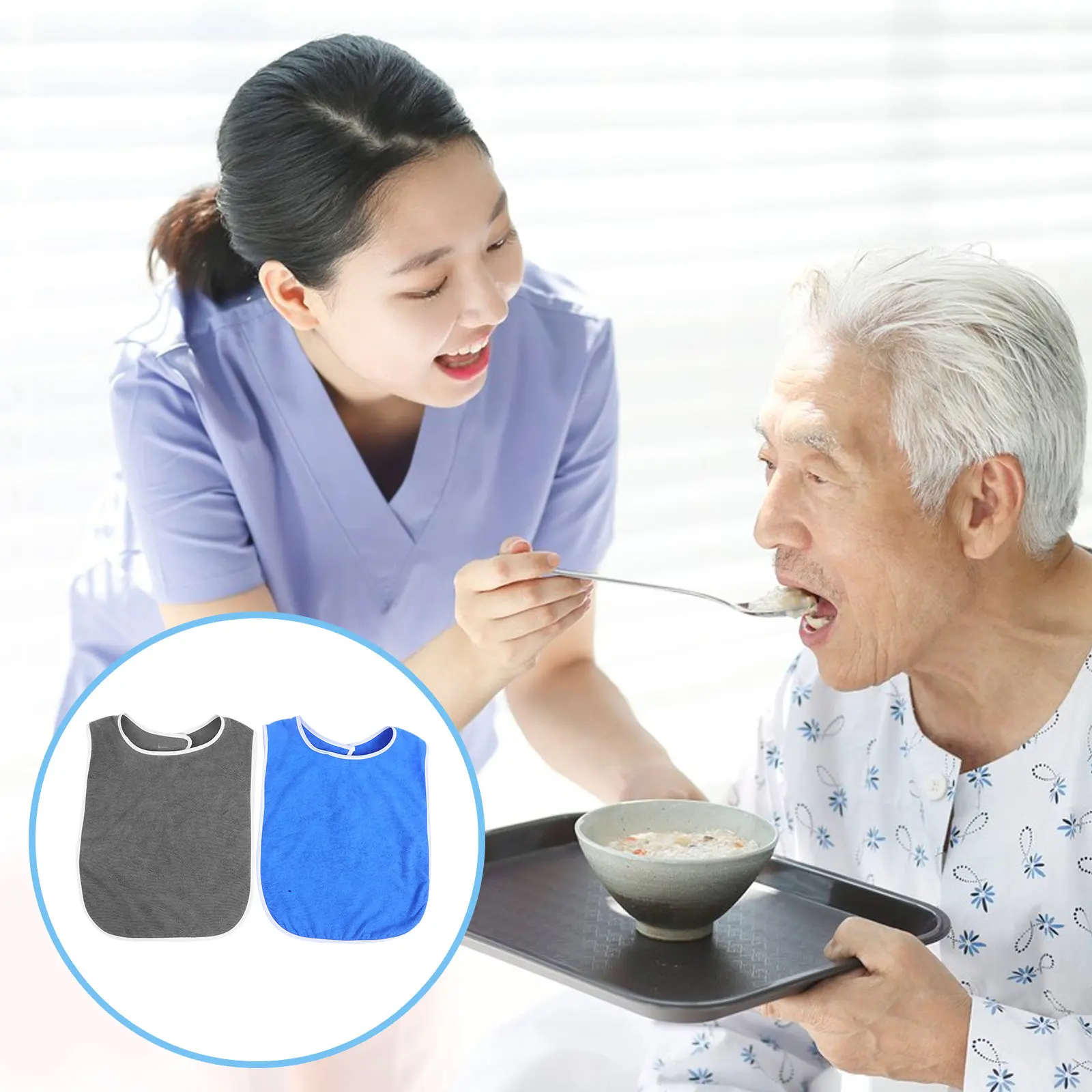 

2Pcs Adult Bibs Double-Sided Warm Soft Polyester Reusable Waterproof Dining Bibs for Seniors Men Women Adult Bib Food Catcher